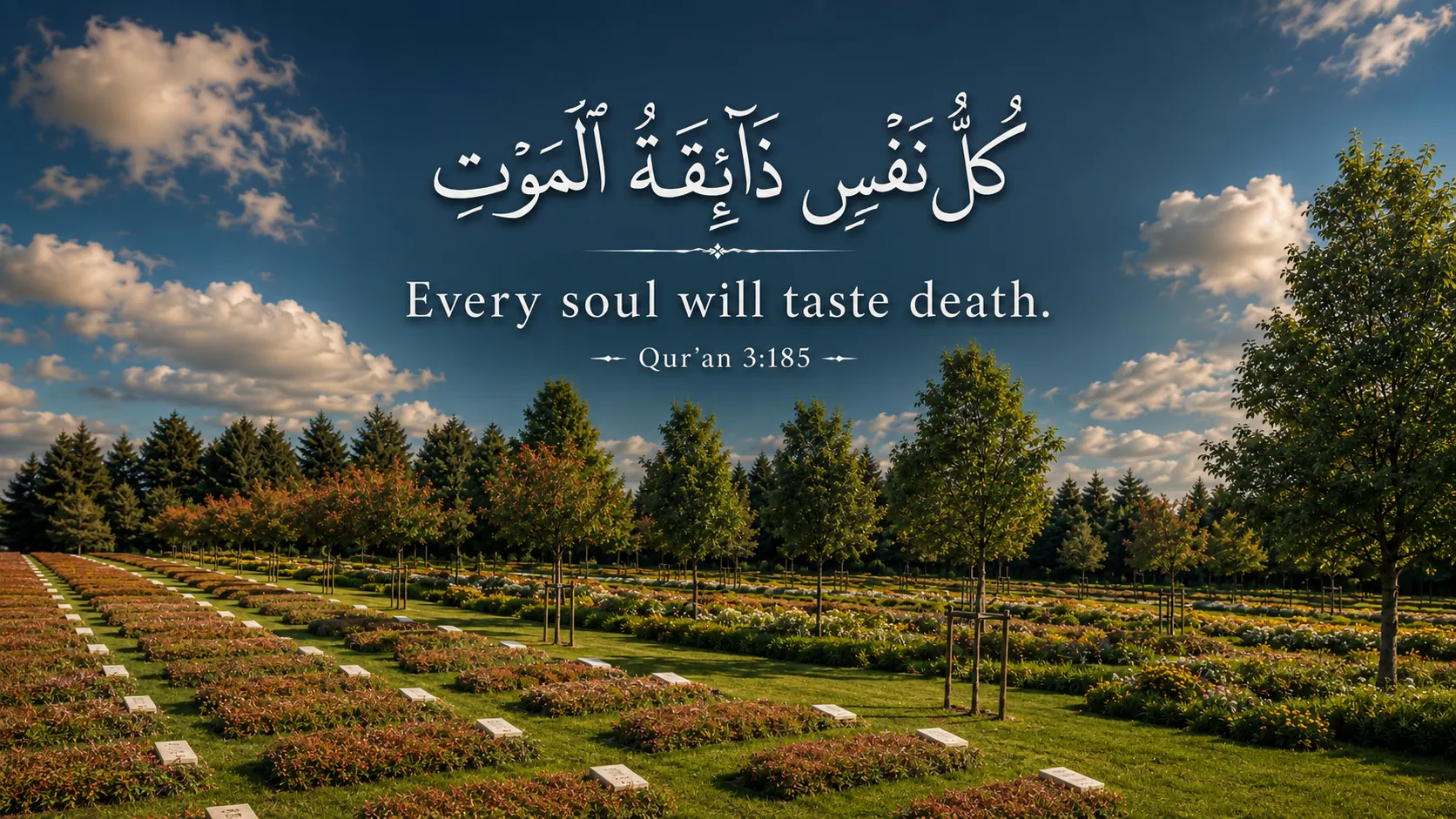 A peaceful burial ground under an open sky